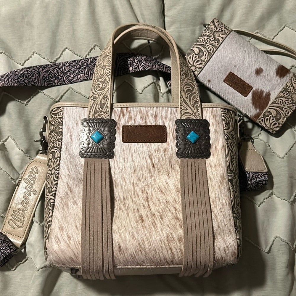 Wrangler Cowhide Fringe Concealed Carry Purse and Wallet Set
